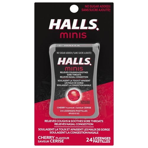 Halls Minis Mentho-Lyptus No Sugar Added Cough Drops Cherry Flavour 24 Lozenges