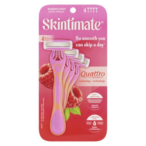 Skintimate Quattro Women Razors Raspberry Rain Scented 4 Blades 4 Count