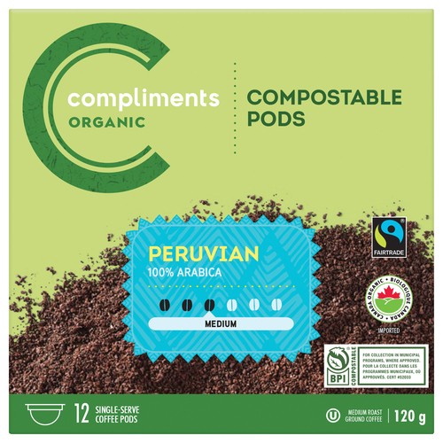 Compliments Organic Coffee Pods Peruvian Blend 120 g