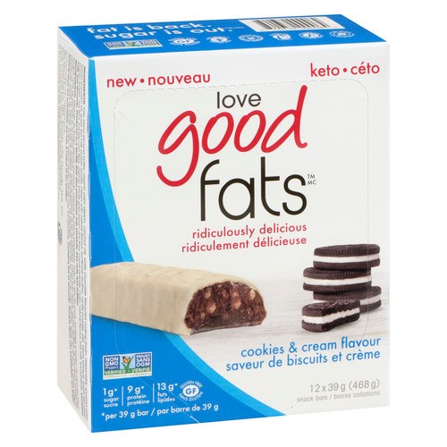 Love Good Fats Snack Bar Cookies & Cream 12 x 39 g