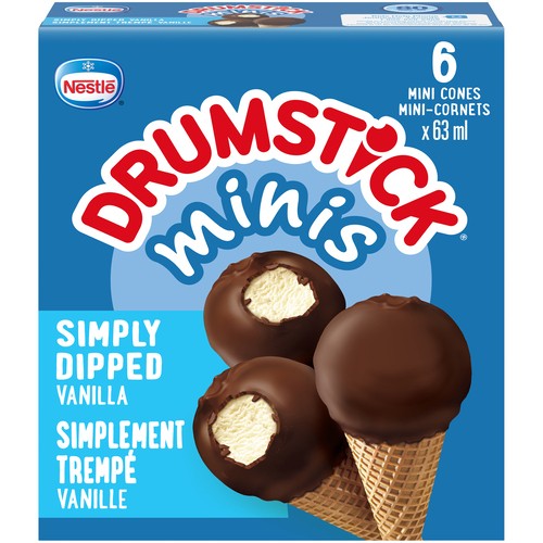 Drumstick Minis Frozen Dessert Cones Simply Dipped Vanilla 6 x 63 ml
