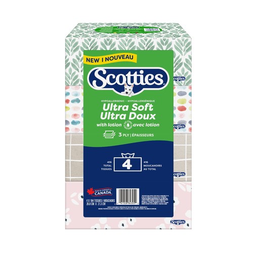 Scotties Ultra Soft Facial Tissue 3-Ply 4 Boxes