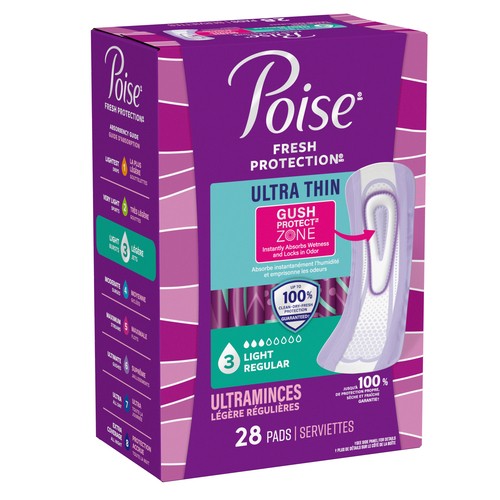 Poise Ulta Thin Pads Light Absorbency Regular 28 Count