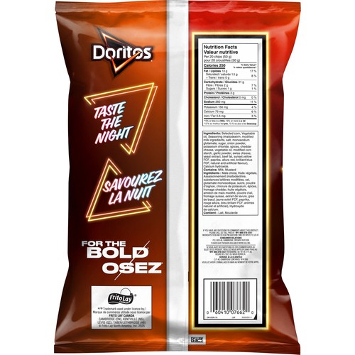 Doritos Late Night Sizzlin' Tortilla Chips Cheeseburger Flavoured 210 g