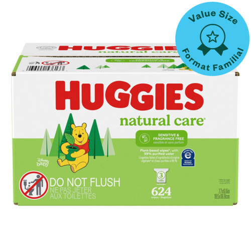 Huggies Baby Wipes Natural Care Sensitive Unscented Refill 3 Pack 624 Count