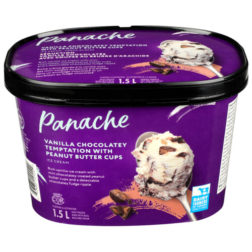 Panache Ice Cream Vanilla Chocolatey Temptation with Peanut Butter Cups 1.5 L