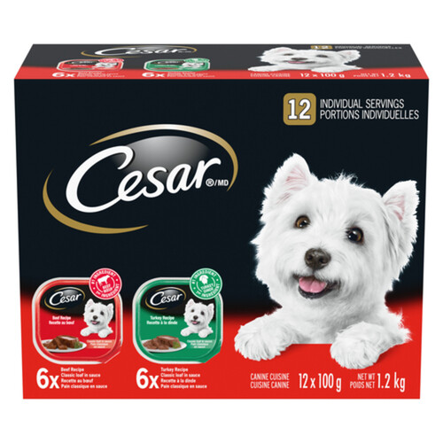 Cesar Adult Wet Dog Food Classic Loaf In Sauce Beef & Turkey 12 x 100 g