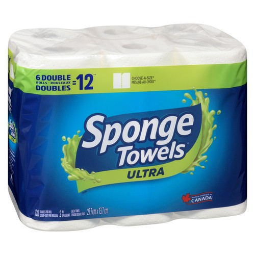 Sponge Towels Paper Towel Ultra 2-Ply 6 Double Rolls x 128 Sheets