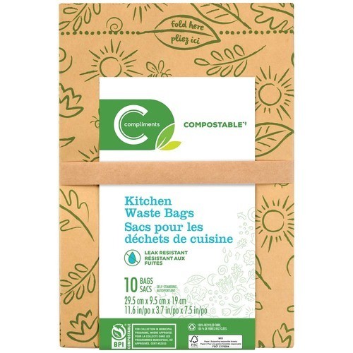 Compliments Kitchen Waste Bag Green Compostable 10 Count