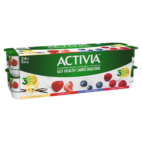 Activia Value Size Probiotics Yogurt Strawberry Raspberry Vanilla Blueberry 24 x 100 g