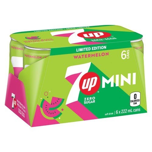 7Up Zero Sugar Soft Drink Watermelon 6 x 222 ml (cans)