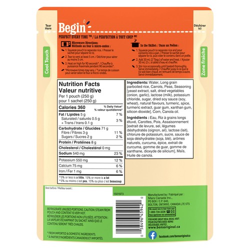Ben's Original Bistro Express Vegetable Medley Rice Side Dish 250 g