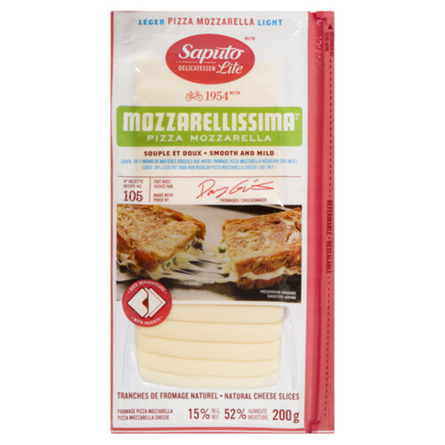 Saputo Lite Sliced Mozzarella Cheese Mozzarellissima 200 g