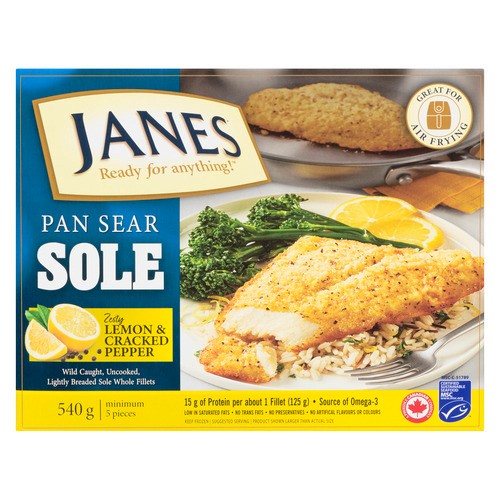 Janes Frozen Sole Fillets Lightly Dusted Zesty Lemon & Cracked Pepper 540 g