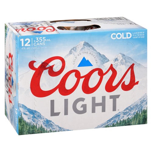 Coors Light Beer 4% Alcohol 12 x 355 ml (cans)