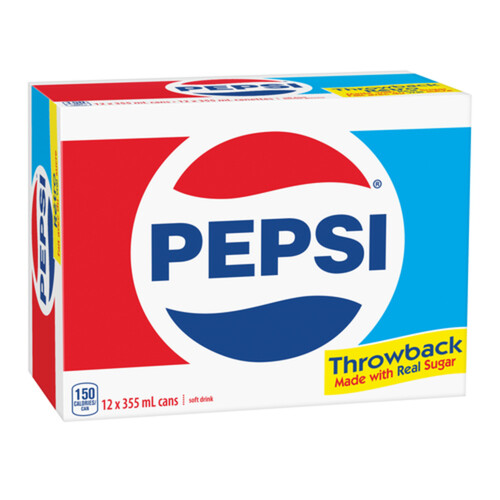 Pepsi Soft Drink Throwback Made With Real Sugar 12 x 355 ml (cans)