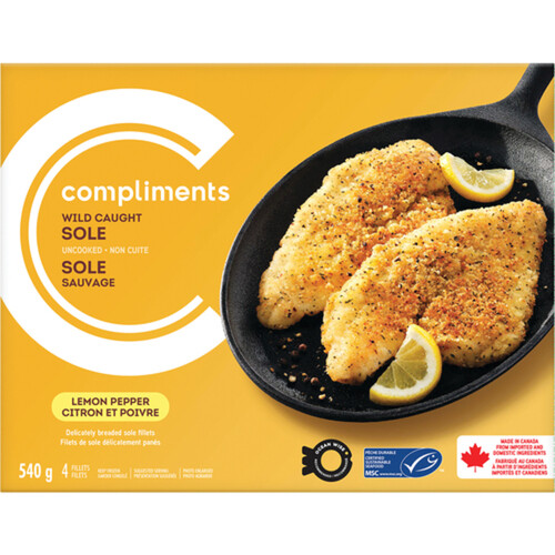 Compliments Frozen Wild Caught Sole Fillets Lemon Pepper 540 g