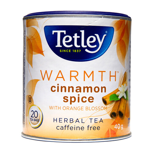 Tetley Caffeine-Free Herbal Tea Warmth Cinnamon Spice With Orange Blossom 20 Tea Bags