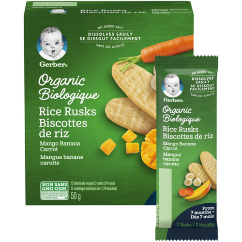 Nestlé Gerber Organic Mango Banana Carrot Rice Rusks 50 g