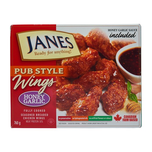 Janes Pub Style Frozen Chicken Wings Honey Garlic 760 g