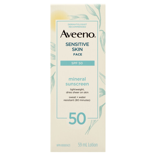 Aveeno Mineral Face Sunscreen Lotion Sensitive Skin SPF 50 59 ml