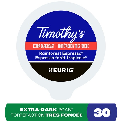 Timothy's Coffee Pods Rainforest Espresso Extra Dark K-Cups 30 EA