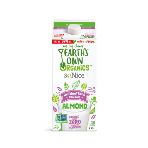 Earth's Own Organic Almond Milk Unsweetened Original Dairy-Free Plant-Based Beverage 1.75 L