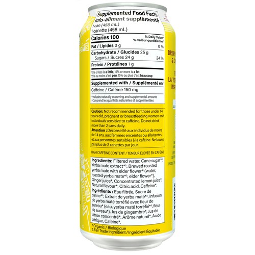 Guayaki Organic Yerba Mate Caffeinated Beverage Lemon Elation 458 ml (can)