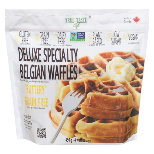 True Taste Cafe Deluxe Specialty Belgian Waffles Buttery Grain Free 4 Waffles 450 g