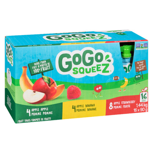 Gogo Squeez 100% Fruit Sauce Apple Snacks Banana Strawberry 16 x 90 g