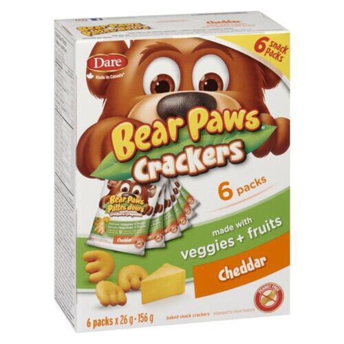 Dare Bear Paws Peanut-Free Crackers Cheddar Pouch 6 x 26 g