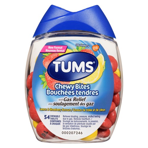 Tums Chewy Bites Antacid With Gas Relief Lemon & Strawberry 54 Count