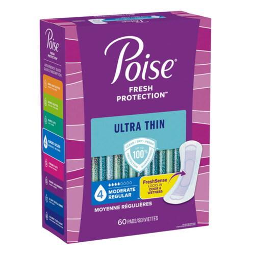 Poise Ultra Thin Pads Moderate Absorbency Regular 60 Count