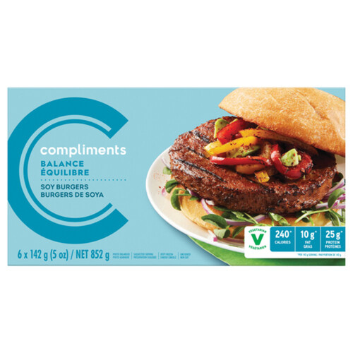 Compliments Balance Plant-Based Frozen Soy Burgers 6 Patties 852 g