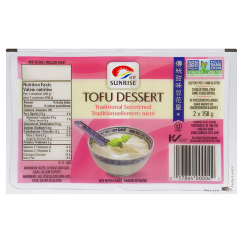Sunrise GlutenFree Tofu Dessert Traditional Sweetened 2 x 150g Voilà