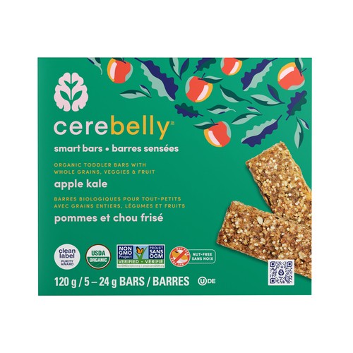 Cerebelly Canada LLC Apple Kale Organic Toddler Bar 5 x 24 g