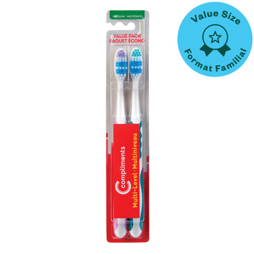 Compliments Toothbrushes Medium Twin Pack 