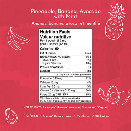 Once Upon A Farm Organic Baby Food Pineapple Banana & Avocado With Mint 85 ml