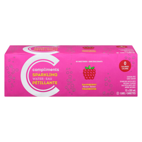 Compliments Sparkling Water Raspberry 12 x 355 ml (cans)