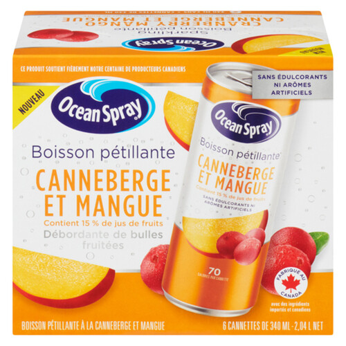 Ocean Spray Sparkling Juice Cranberry Mango 6 x 340 ml (cans)