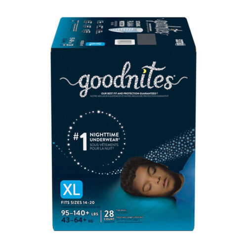 Goodnites Boys Nighttime Bedwetting Underwear Size XL (95-140 lbs) 28 Count