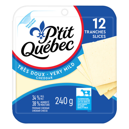 P'tit Quebec Sliced Cheese White Cheddar Mild 12 Slices 240 g