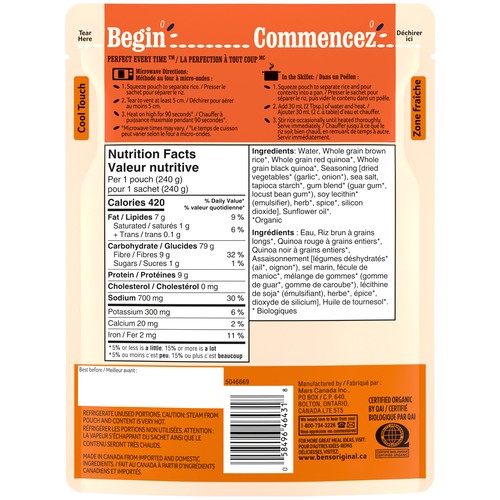 Ben's Original Organic Brown Rice And Quinoa With Garlic 240 g 