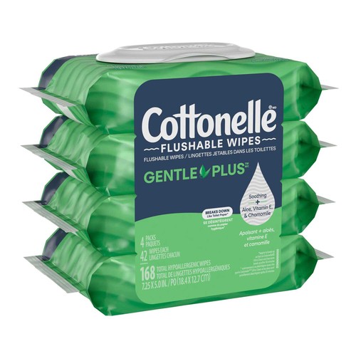 Cottonelle Gentle Plus Flushable Wipes with Aloe & Vitamin E 4 Packs x 42 Wipes