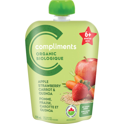 Compliments Organic Baby Food Pouch Apple Strawberry Carrot & Quinoa 128 ml