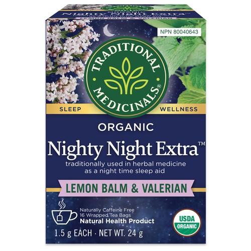 Traditional Medicinals Organic Herbal Tea Nighty Night Extra Valerian 16 Tea Bags