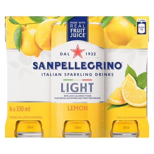 San Pellegrino Sparkling Beverage Light Lemon 6 x 330 ml (cans)