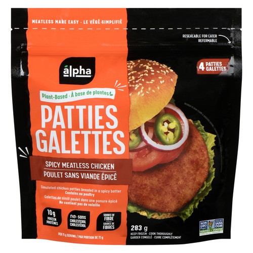 Alpha Foods Plant-Based Frozen Patties Meatless Chicken Spicy 283 g
