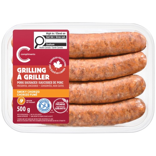 Compliments Frozen Grilling Pork Sausages Smoky Chorizo 500 g