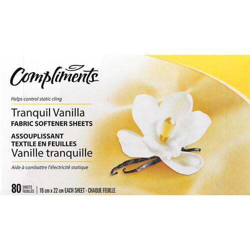 Compliments Fabric Softener Sheets Tranquil Vanilla 80 EA